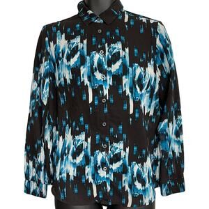 Derek Lam Blouse Womens Size M Blue Abstract Button Up Long Sleeve Contemporary